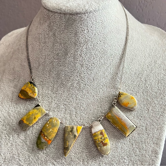 New Bumblebee Jasper Multi Stone Cluster Silver Overlay Necklace - Picture 3 of 12
